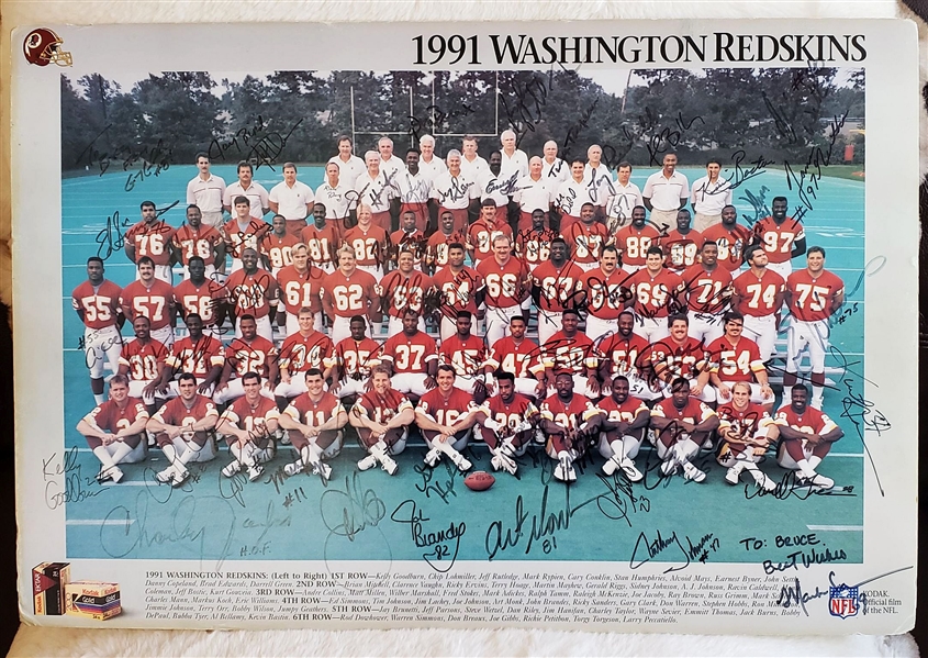 1991 Super Bowl Champions Washington Redskins Team Signed AUTO Oversized Photo Poster 