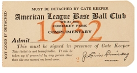 1932 Chicago White Sox Pass Ticket Stub Valid for 3 Lou Gehrig Home Run Games