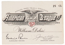1965 American League Annual Season Pass – Indians – Catfish Hunter & Jim Palmer Debuts