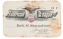 1960 American League Annual Season Pass ticket – Ted Williams HR #500 & #521 