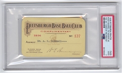 1936 Pittsburgh Pirates Season Pass Debut Ticket– Rosey Rowswell 1st Broadcaster in History 