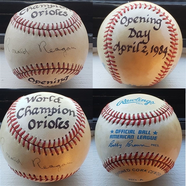 Ronald Reagan Single Signed Baseball Autographed on April 2, 1984 Orioles Opening Day PSA/DNA LOA