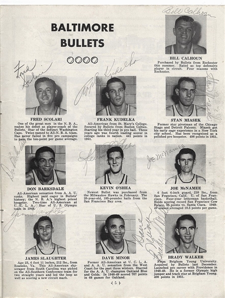 1952 Baltimore Bullets vs Milwaukee Hawks 3/10 Team Signed AUTO by 11 program /w Don Barksdale