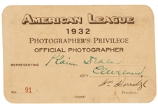 1932 American League Season Pass Ticket –Babe Ruth Called Shot!