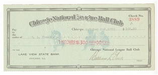 William Veeck Double Signed AUTO 1920 Chicago Cubs Payroll Check D.1933