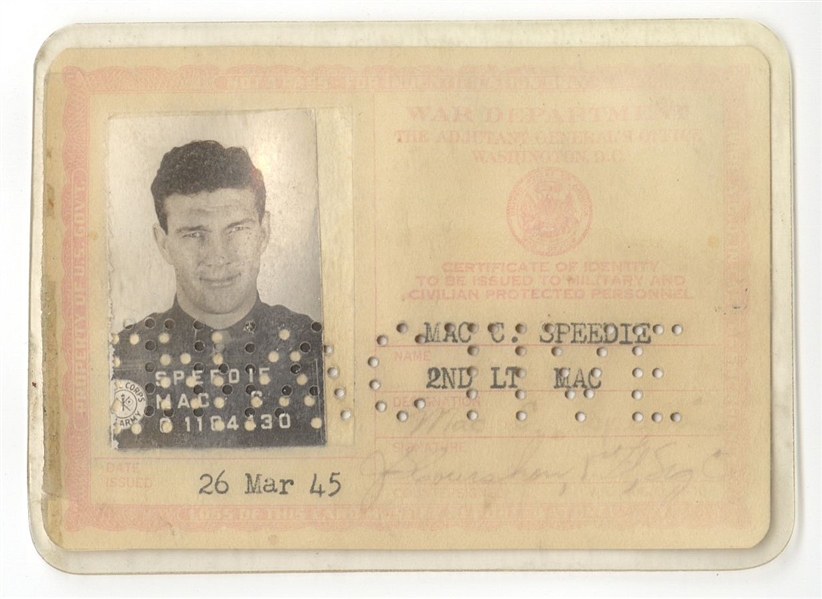 Mac Speedie World War II Signed Military ID Card with 2 Finger Prints