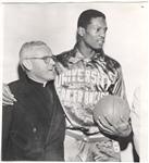 Bill Russell U of San Francisco Basketball All American /w Father Tichnor Original 1955 Press Photo
