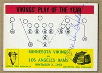 1964 Philadelphia #112 Minnesota Vikings Play of the Year Norm Van Brocklin Signed AUTO football card JSA COA