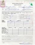Earl Strom Basketball HOF NBA referee Signed AUTO 1986 NBA Knicks vs Celtics Game Document Report /w Ticket Stub