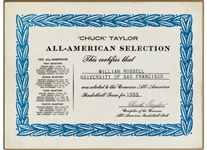 1955 Bill Russell Personally Owned Chuck Taylor All-American Selection Award Signed AUTO Chuck Taylor /w Bill Russell LOA