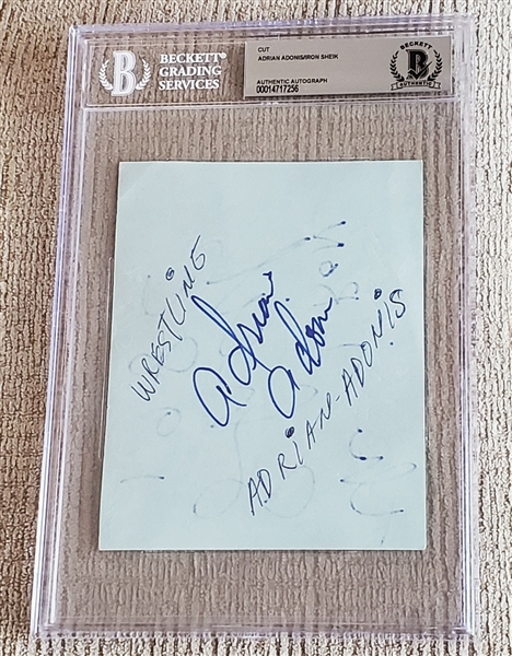 Adrian Adonis & The Iron Sheik WWF WWE wrestling Legends Signed AUTO album page BGS BAS