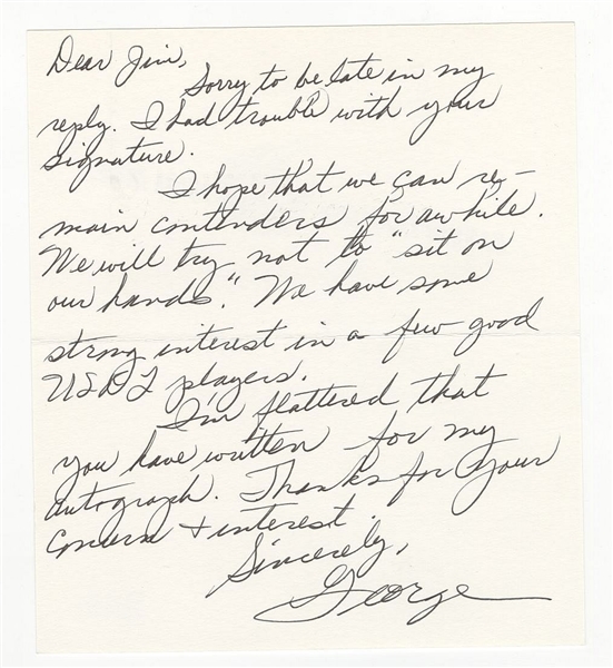 George B Young Pro Football Hall of Fame Signed AUTO handwritten Letter BAS COA