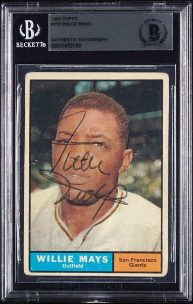  1961 Topps #150 Willie Mays Signed AUTO BAS BGS AUTO baseball card