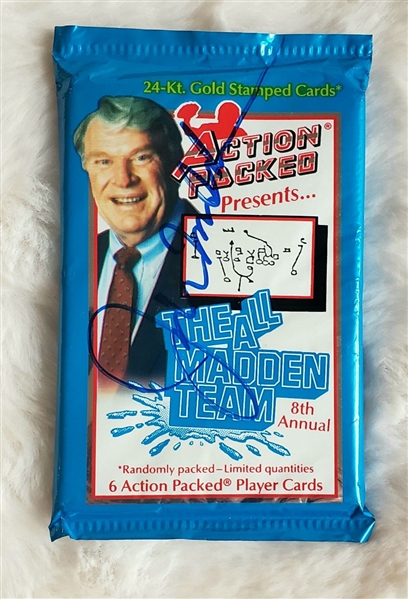 John Madden Signed AUTO 1992 Action Packed All-Madden Team Football Unopened Sealed Pack JSA COA