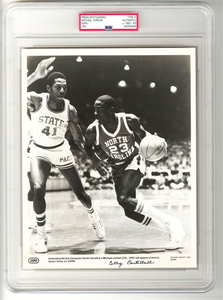 1982-83 Michael Jordan UNC vs Thurl Bailey NC State Original ESPN Press Photo