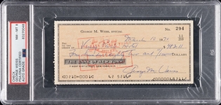 George Weiss Baseball HOF Signed AUTO Personal Check PSA/DNA NM-MT 8