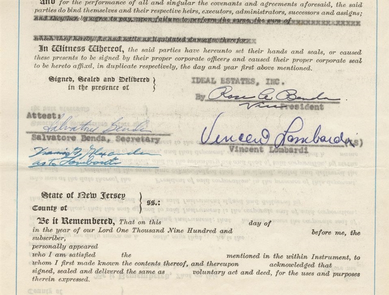 Vince Lombardi Signed AUTO 1954 Purchase Contract for House Upon Being Hired by New York Giants PSA/DNA LOA