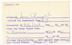 Len Chappell NBA 1966 NY Knicks Signed AUTO 3x5 Document index card 
