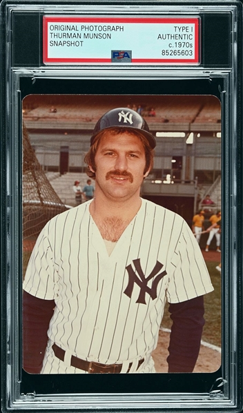 Mid 1970s Thurman Munson Smiling Original TYPE I Photo Snapshot New York Yankees PSA/DNA