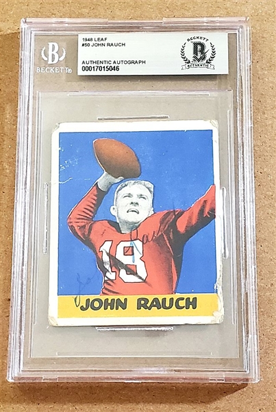 1948 Leaf #50 John Rauch Signed AUTO Football Card Rookie BAS BGS POP 1