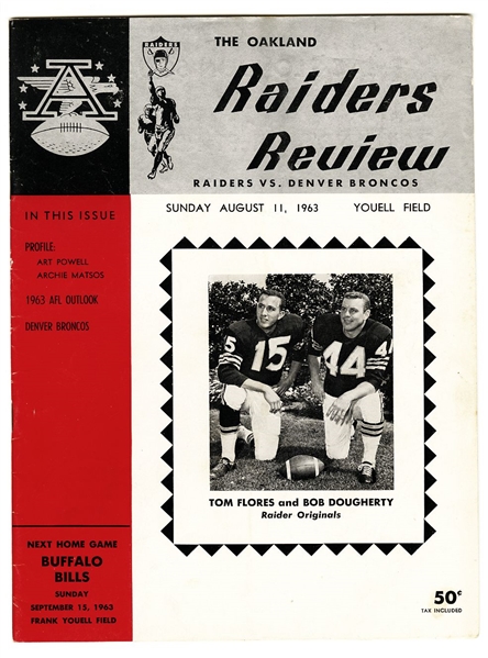  1963 Oakland Raiders vs. Denver Broncos AFL football program 8/11