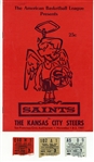 San Francisco Saints vs Kansas City Steers ABL basketball Program & Ticket Stubs Nov. 1 & 3, 1961 – 1st game in Steers HISTORY