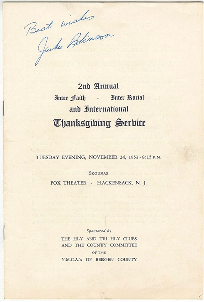 Jackie Robinson Signed AUTO 1953 Interfaith Interracial Thanksgiving Religious Service Program PSA/DNA LOA