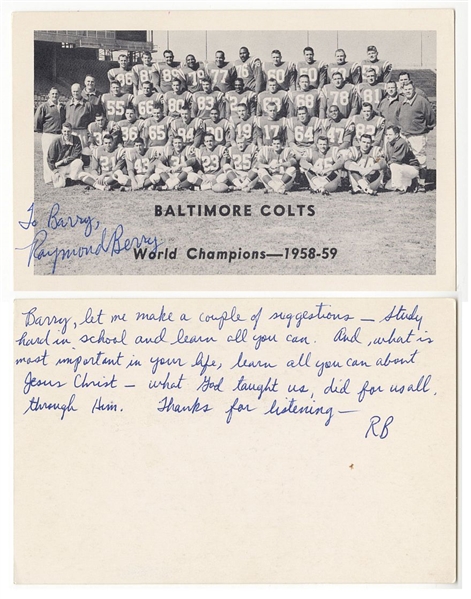 1958-59 Baltimore Colts Postcard Photo Letter Signed AUTO Raymond Berry NFL Champs