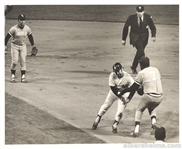 1973 Thurman Munson Rare Shot on the Bases Tagged Up by Royals Star – John Mayberry Original TYPE I Photo