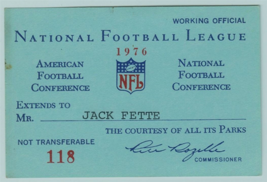 1976 NFL Season Pass Ticket Personally Owned by NFL Ref - Steve Largent Rookie Debut