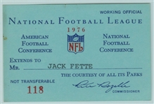 1976 NFL Season Pass Ticket Personally Owned by NFL Ref - Steve Largent Rookie Debut