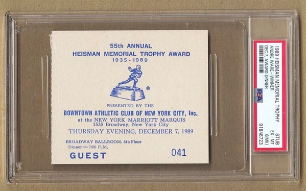 1989 Heisman Memorial Trophy Ticket Stub – Andre Ware Winner PSA POP 1