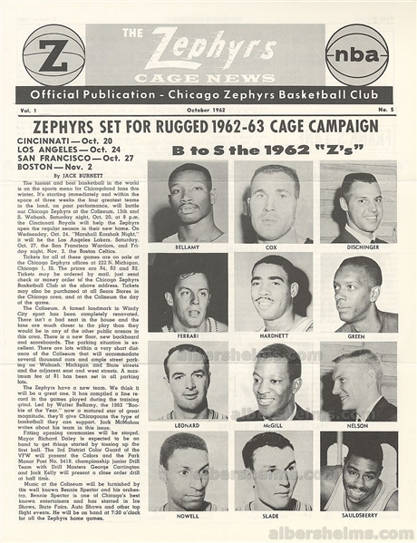 1962 Chicago Zephyrs NBA team Official Cage Newsletter Vol 1 - #5