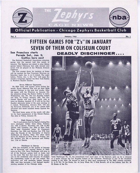 January 1963 Chicago Zephyrs NBA team Official Cage Newsletter Vol 2 - #1