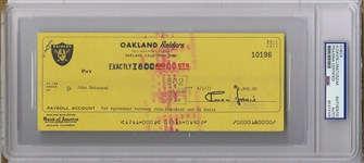 Al Davis Dual Signed AUTO Oakland Raiders payroll check to John “The Tooz” Matuszak PSA/DNA