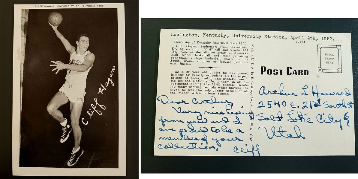 1950 University of Kentucky Basketball Cliff Hagan Signed AUTO Postcard SUPER RARE