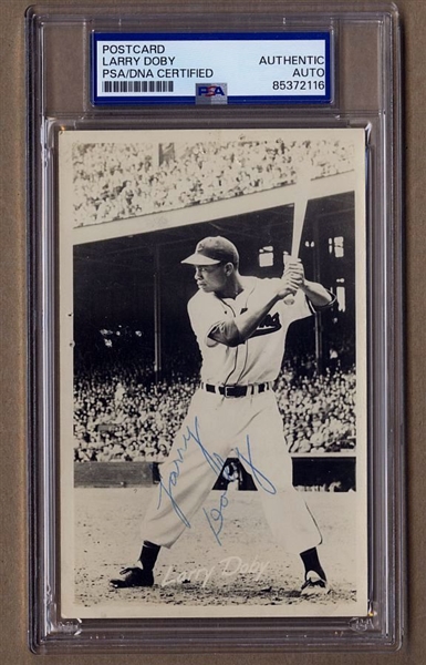 1949 Larry Doby Signed AUTO Cleveland Indians Team Issued Real Photo Postcard PSA/DNA