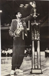 1968 Wilt Chamberlain With his 8 Foot NBA Scoring Record Trophy Original Press Photo