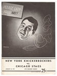 1ST Year NBA New York Knicks vs. Chicago Stags January 22, 1947 Basketball program