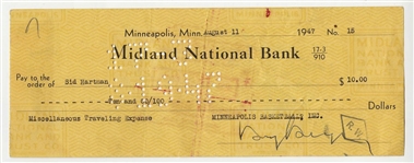 Ben Berger Owner & Sid Hartman GM Minneapolis Lakers 1947 Signed AUTO payroll check During their Inaugural Season