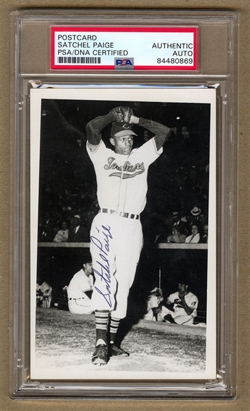 Satchel Paige Signed AUTO Rookie Era Cleveland Indians RPPC Real Photo Post Card PSA/DNA