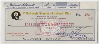  Art Rooney Signed AUTO 1970 Pittsburgh Steelers Payroll Check Signed by NFL Pro Football HOFer – Mel Blount Rookie Year