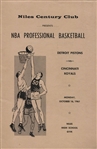 October 16, 1961 Detroit Pistons Cincinnati Royals Scorecard Program 1350 fans Big O Triple Double