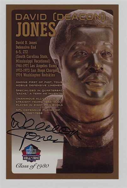 Deacon Jones Signed AUTO Pro Football HOF Bust Postcard 