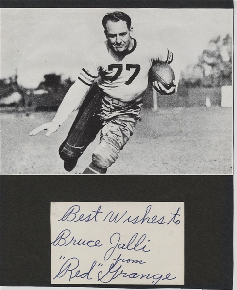 Red Grange Signed AUTO index card photo display Pro Football HOF D.1991