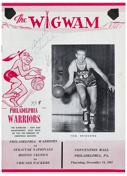 Wilt Chamberlain & Guy Rodgers Basketball HOFers Signed AUTO 12-14-1961 Philadelphia Warriors vs. Syracuse Nationals Program PSA/DNA LOA
