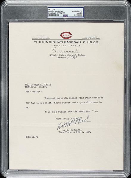 Larry MacPhail Signed AUTO Letter to HOFer George Kelly PSA/DNA