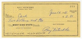 Ray Nitschke Signed AUTO Personal Check from 1961 Green Bay Packers HOF Hall of Fame