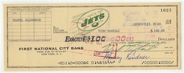 Weeb Ewbank & Vito Babe Parilli  Signed AUTO 1969 New York Jets Payroll Check
