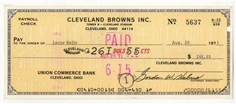 Leroy Kelly Signed AUTO 1971 Cleveland Browns Payroll Check Pro Football HOF